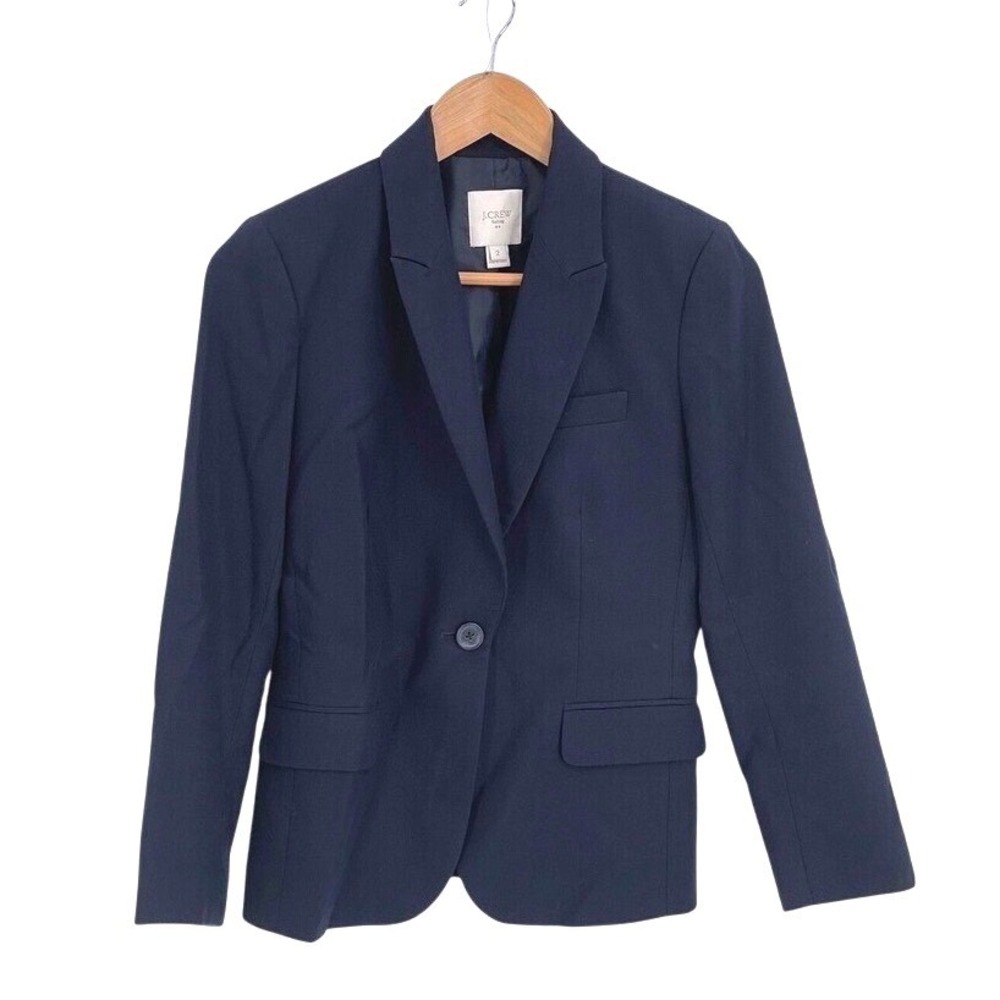 J. Crew Blazer Suit Jacket Women's Size 2 Navy Blue Cotton Career Classic Preppy